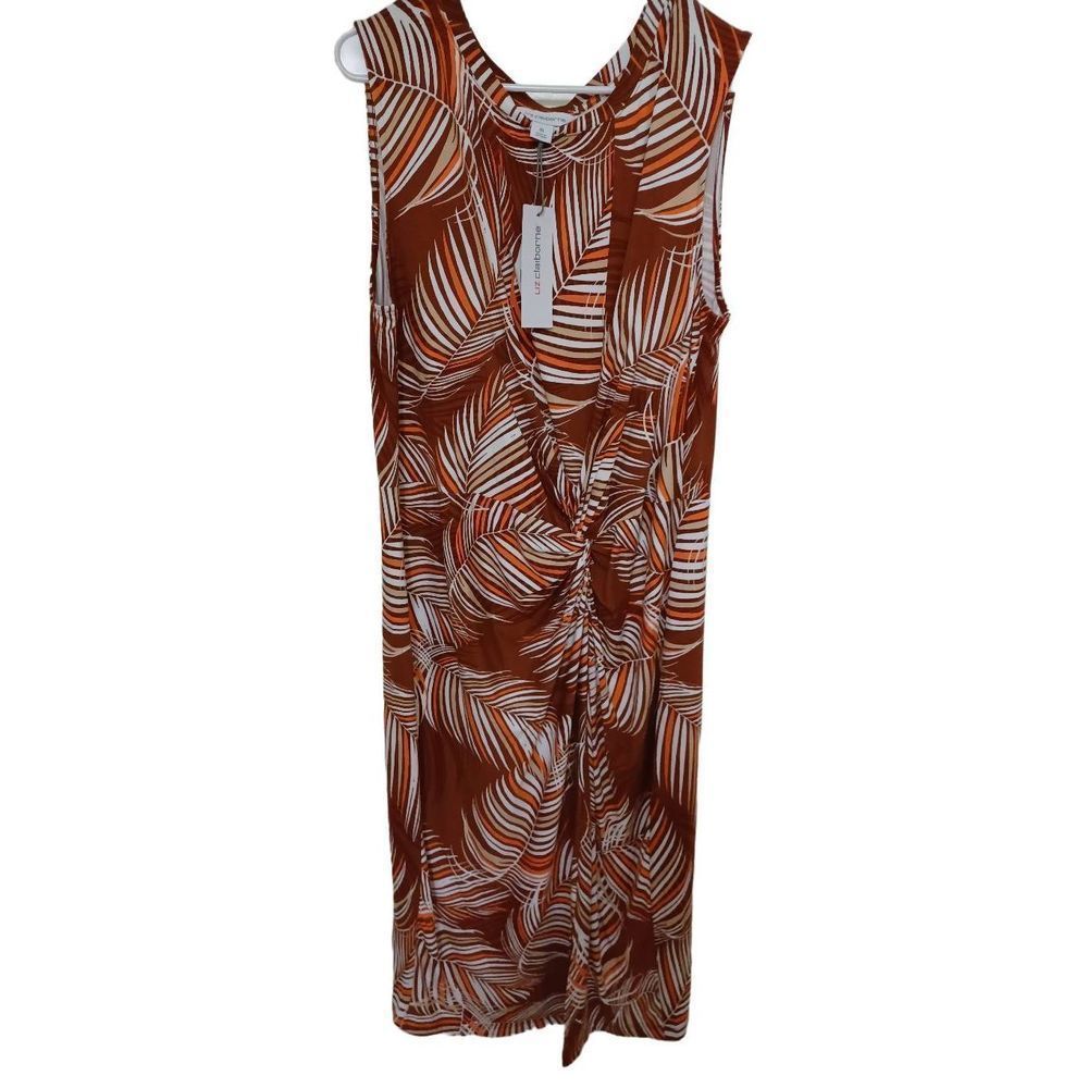 Liz Claiborne Dress Sleeveless Brown/White/Tan Mahogany Palms Size XL